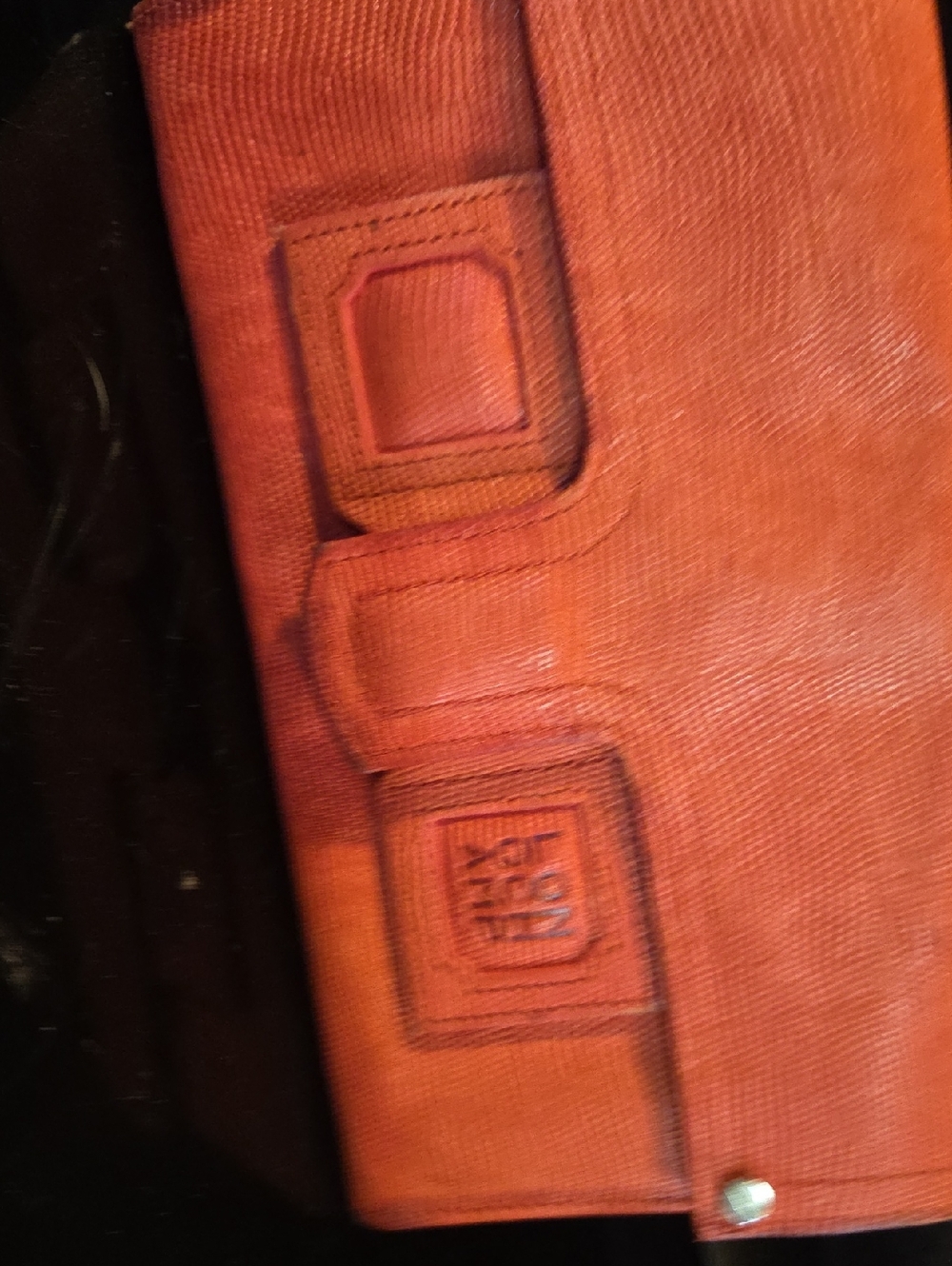 Longchamp Burnt Orange Leather Foldover Clutch with Stitched Squares